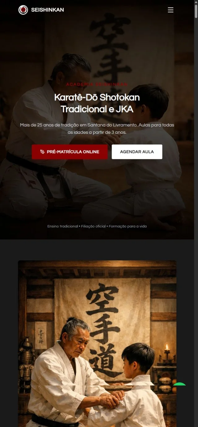 Prévia mobile do site Academia Seishinkan